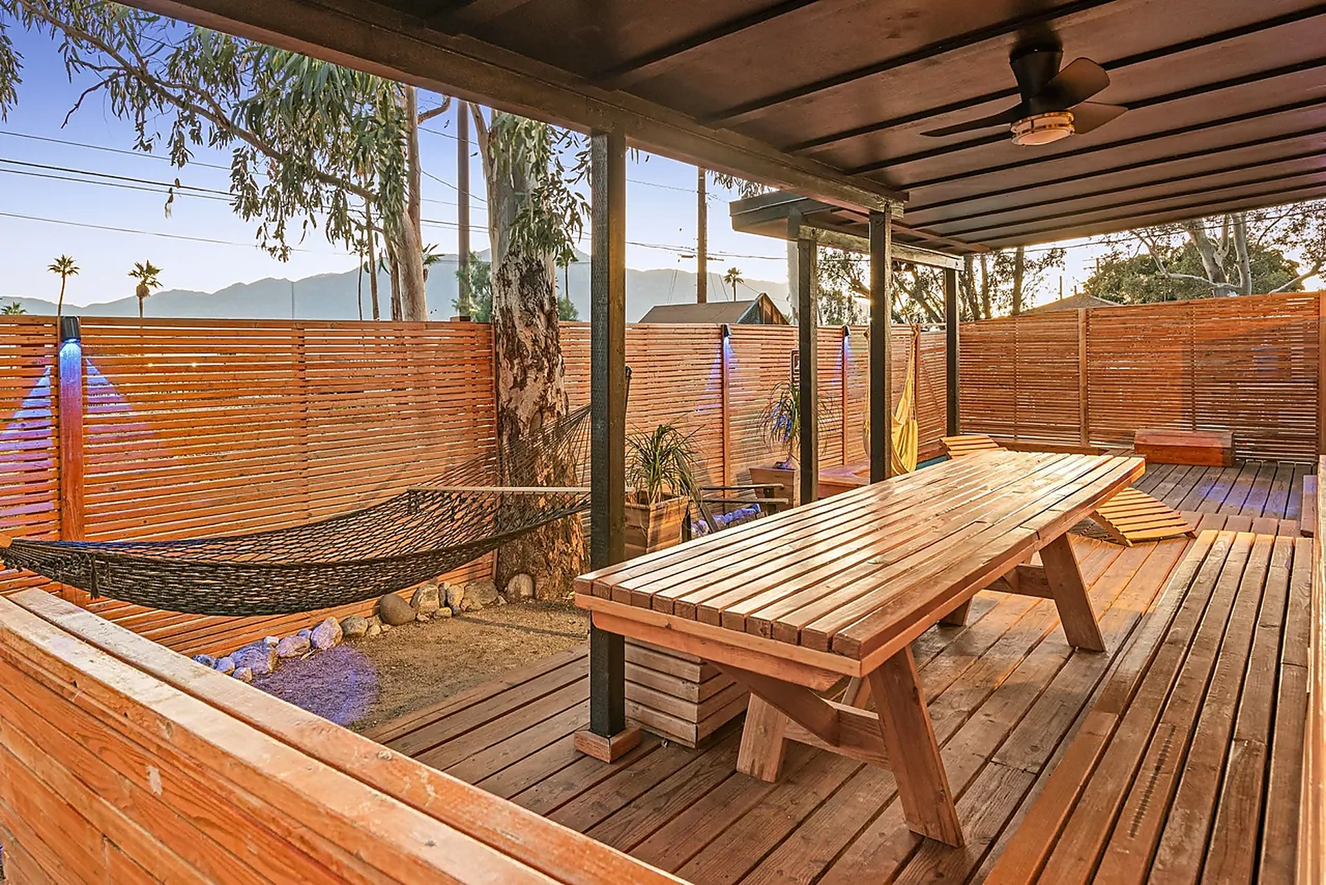 Covered outdoor dining with hammock
